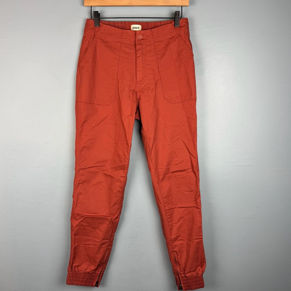Pact Woven Twill Utility Joggers Womens Small Orange High Waisted Cotton Pants - Picture 2 of 9
